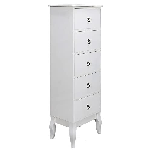 HOME DECO FACTORY Victoria HD6822 5 schuifladen commode kast opbergvak hout MDF wit 40 x 30 x 113 cm