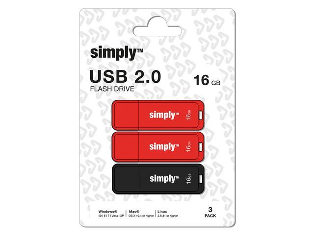 Simply USB-Stick 2.0 16 GB - Rood/Zwart