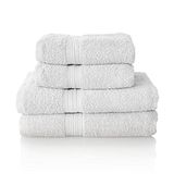 ALCLEAR comfort badstof handdoek set absorberend van 100% Ökotex katoen, badstof serie in 6 kleuren en 5 maten, kleur: wit, 2x badhanddoeken 70x140 cm en 2x handdoeken 50x100 cm
