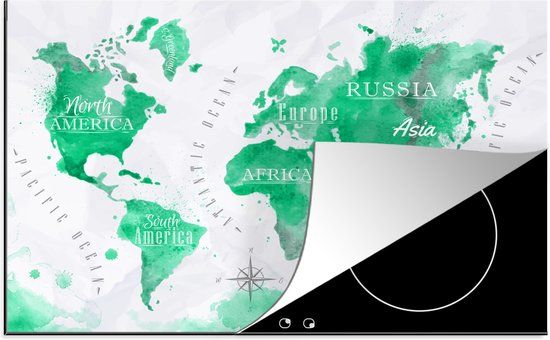 KitchenYeah® Inductie beschermer 77x51 cm - Wereldkaart - Olieverf - Groen