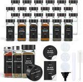 Famanu Pots à épices, carré, avec étiquettes, set de 24 pièces, petits pots à épices en verre, 120 ml, avec insert saupoudreur, étiquettes étanches, conservation pour épices pour la cuisine, tiroir