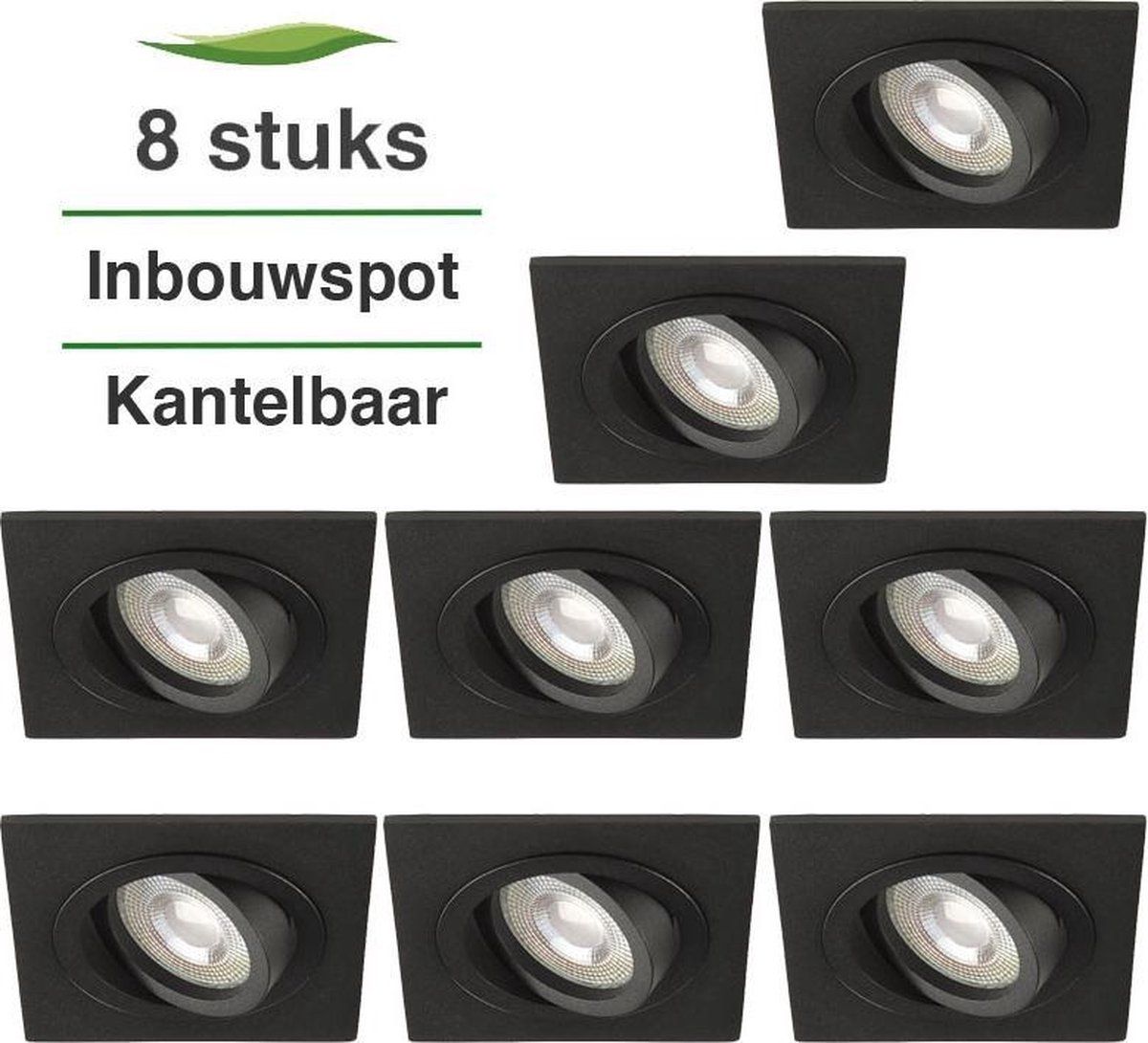 Lybardo 8 x Inbouwspot LED Vienna - Kantelbaar - Vierkant - Zand Zwart