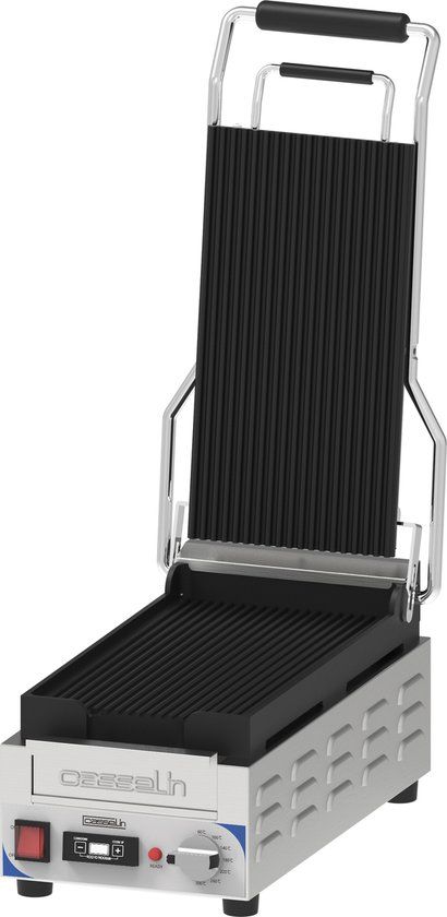 Casselin PANINI GRILL PREMIUM GERIBBELDE MET TIMER XS - RVS - 2400 W