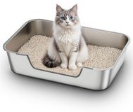 Merkloos Kattenbak Roestvrij Staal - Open - Lage Rand - 60 x 40 x 15 cm
