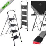 KADAX Vouwladder van staal, trapladder met draagvermogen tot 150 kg, ladder met klapbeveiliging, leuning met antislip treden (4 treden)