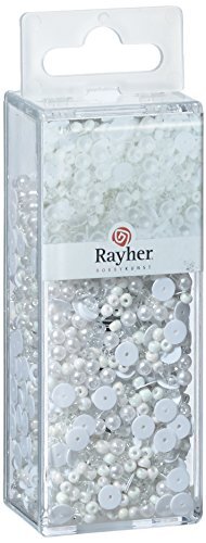 RAYHER 14538287 pailletten-/glasparelmix, klassiek rood, 80 g en 50 m draad 0,3 mm ø, knutselparels, rocailles, pailletten, draaddraad