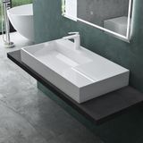 Mai & Mai Opzetwastafel hangwastafel Col12-Links 90x48x13cm in wit mineraal gegoten zonder overloop