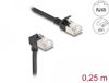 Delock RJ45 Network Cable Cat.6A S/FTP Slim 90° downwards angled / straight 0.25 m black
