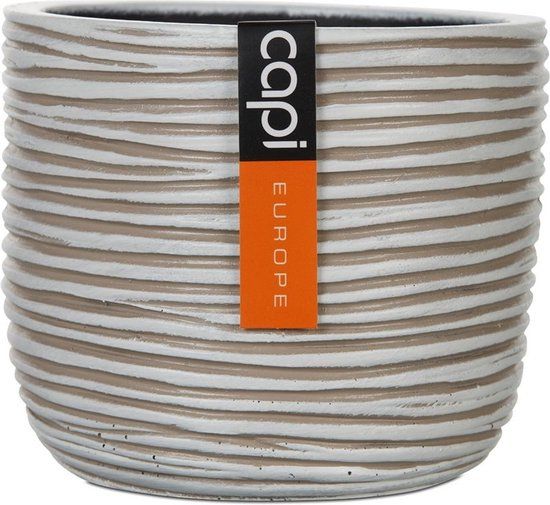 Capi Europe Bloempot bol Rib Anthracite & Ivory - 24x21 cm - Ivoor - Voor binnen