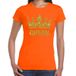 Oranje Koningsdag Queen t-shirt - met gouden glitter kroon - dames - Oranje kleding M