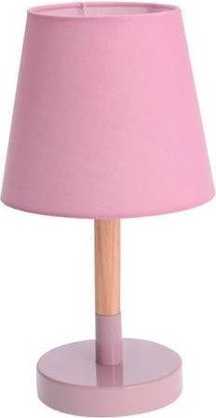 Trendoz roze tafellamp/schemerlamp hout/metaal 23 cm - tafellampen