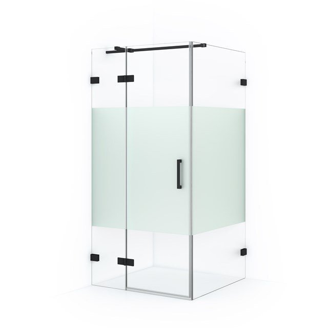 Maxaro Douchecabine Diamond 100x90cm 8mm Helder Veiligheidsglas met Matte Strook Mat Zwart