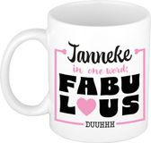 Bellatio Decorations Naam mok Janneke - wit - Fabulous - keramiek - 300 ml