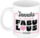 Bellatio Decorations Naam mok Janneke - wit - Fabulous - keramiek - 300 ml