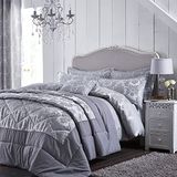 Catherine Lansfield Damast jacquard, zilverkleurig, polyester, zilver, kingsize dekbed