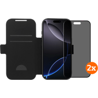 BlueBuilt Apple iPhone 17 Pro Book Case Leer Zwart + Privacy Screenprotector Duo Pack
