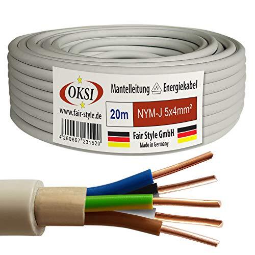 OKSI 20m NYM-J 5x4 mm² kabel voor vochtige ruimtes elektrische kabel koper Made in Germany