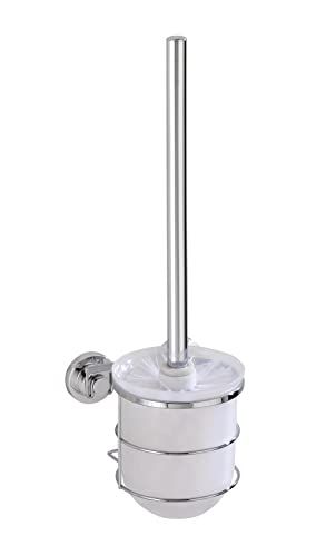 WENKO Power-Loc® Bovino Wandwc-garnituur, toiletborstel met borstelhouder, toiletborstel zonder boren voor de badkamer, roestvrij staal met kunststof inzetstuk in wit, 12 x 38 x 12,5 cm