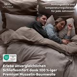 LILIMAUS Dekbedovertrek 200 x 220 cm met 2 kussenslopen 80 x 80 cm - mousseline katoen - lichtbeige en donkerbeige