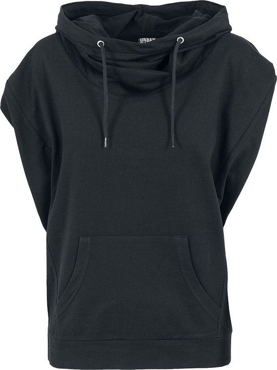 Urban Classics Dames T-shirt - Mouwloos Terry Hoge Kraag Hoodie - Zwart - Maat M