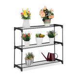 Relaxdays plantenrek, 3 etages, voor bloem- & plantenpotten, binnen, metaal & kunststof, HxBxD: 72 x 91 x 28 cm, zwart