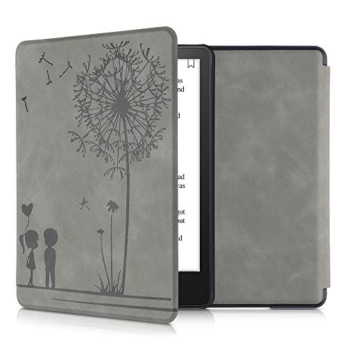 kwmobile hoes compatibel met Amazon Kindle Paperwhite (11. Gen - 2021) - Hoesje voor ereader in grijs - Paardenbloemen Liefde