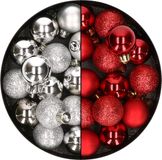 Kaemingk B.V. 28x pièces petites boules de Noël en plastique argent et rouge 3 cm