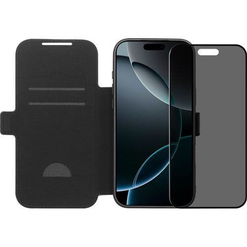 BlueBuilt Apple iPhone 17 Pro Max Book Case Leer Zwart + Privacy Screenprotector Glas