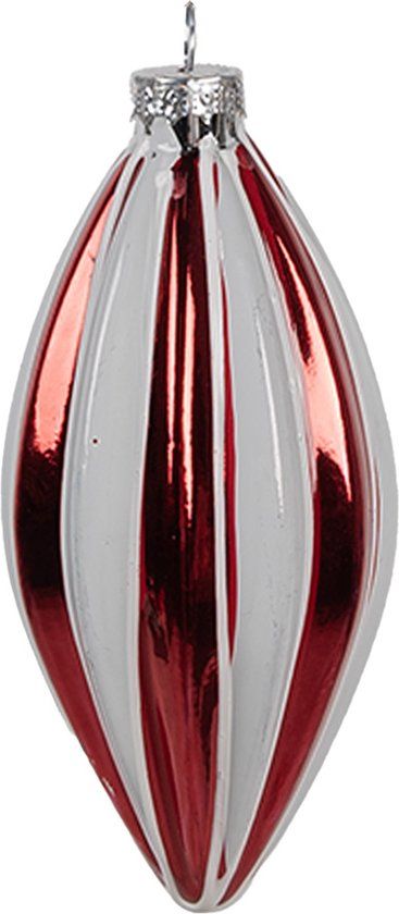 Clayre & Eef Kerstbal Ø 6 cm Rood Wit Glas - Metallic - Met Hanger