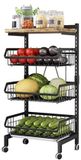 Merkloos / Sans marque PromoHome Groenterek voor keuken, stapelbare fruitmand, opbergwagen met afsluitbare wielen en houten plank, voor badkamer, kantoor, handdoeken