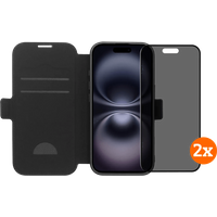 BlueBuilt Apple iPhone 17 Book Case Leer Zwart + Privacy Filter Screenprotector Duo Pack