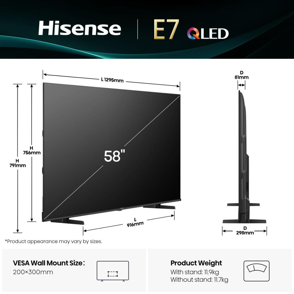 Hisense 58E7Q / QLED screen / 58 inches / 2025