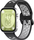 Strap-it Ademend siliconen sport bandje met gespsluiting - Zwart/grijs