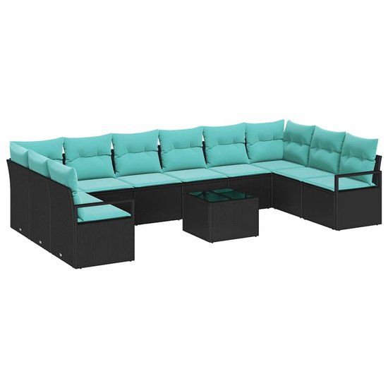 vidaXL Bankstel 11-delig Zwart Polyrattan