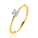 ZINZI Gold 14 krt gouden ring bezet met een ronde witte zirconia in vierpootszetting (4mm) ZGR385