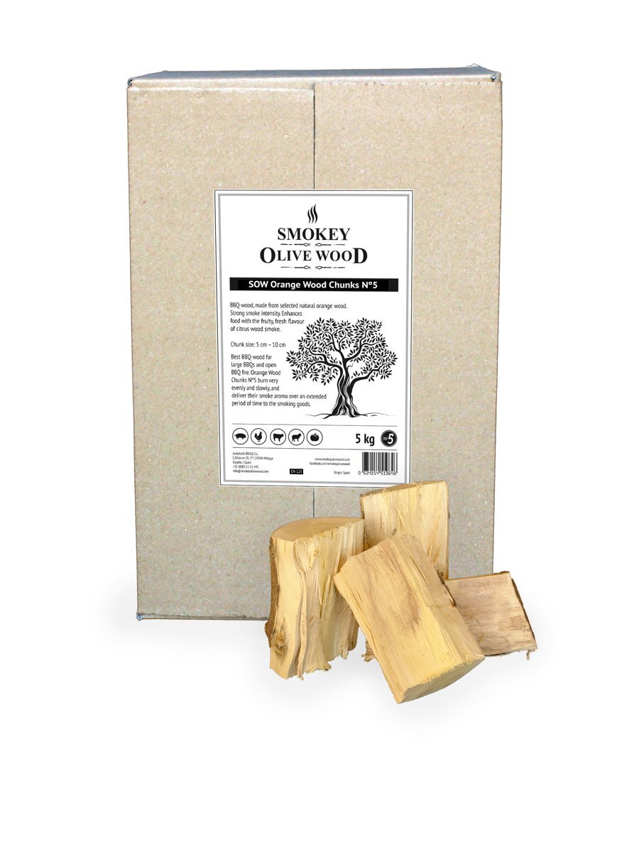 Smokey Olive Wood - Chunks - 5 kg Sinaasappel - hout voor de barbecue en smoker - grote brokken/chunks 5-10cm