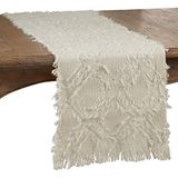 SARO LIFESTYLE Ivoryline Collection Fringe Wafel Weave Tafelloper, 16" x 90", ivoor