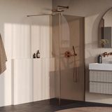 Brauer Oblivion - Inloopdouche - Brons Glas - 90 x 200 cm - met Zijwand 30 cm - incl. Glascoating - PVD Koper Geborsteld
