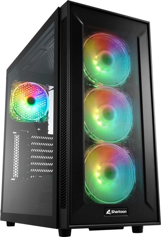 Sharkoon TG6M RGB Tower Zwart - ATX - Midi-Tower - 4x Fans - Tempered Glass