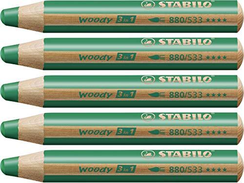 Stabilo 880/533 Kleurpotlood, waterverf & waskrijt- woody 3 in 1-5 stuks -groen