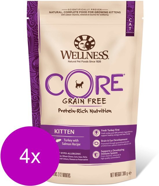 Wellness Core Grain Free Kitten Kalkoen&Kip - Kattenvoer - 4 x 300 g
