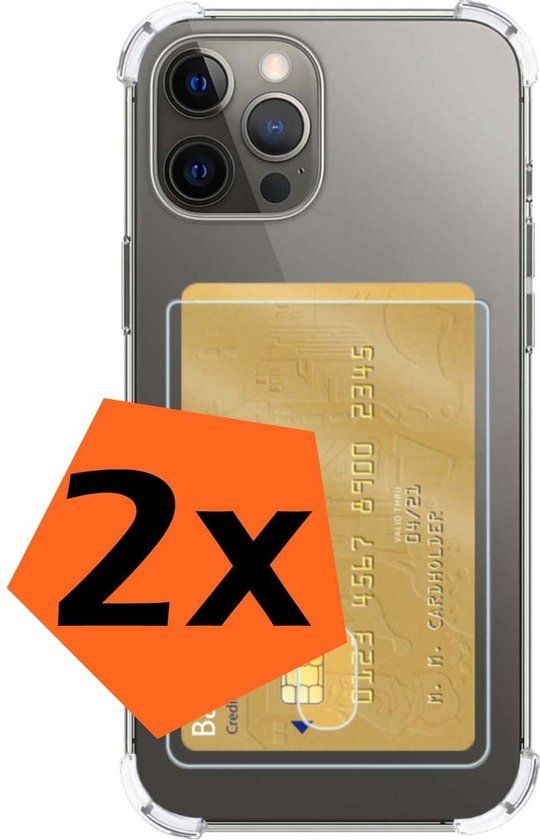 iPhone 12 Pro Case with Card Holder - Shockproof - Transparent - 2 PACK