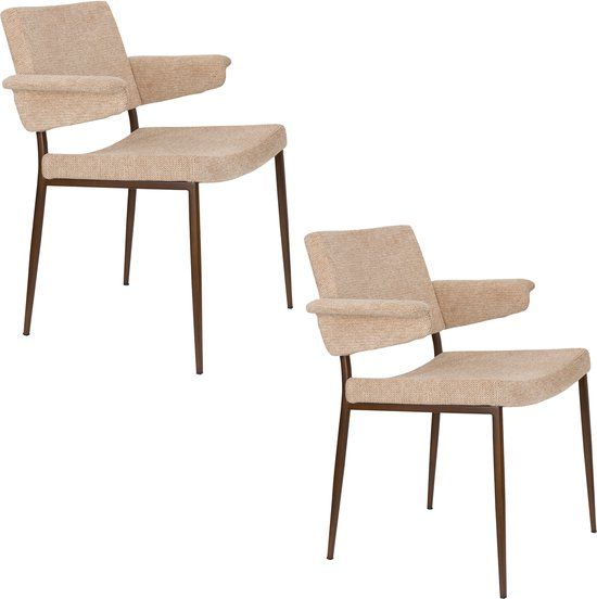 Dutchbone Portland Eetkamerstoelen Armleuning Beige - Set van 2