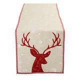 DII Vakantie Decoratieve Tafelloper Rood Rendier Borduurd, 14x70