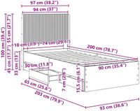 vidaXL Bedframe met opbergruimte en hoofdbord Wit 90 x 200 cm
