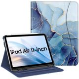 Fintie Hoesje voor iPad Air 5e generatie (2022) / iPad Air 4e generatie (2020) 10,9 inch, beschermhoes met meerdere kijkhoeken met potloodhouder en zak, automatisch slapen/waken, oceaanmarmer