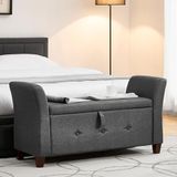 Vida Designs Sevilla Opbergpoef, stof in donkergrijs linnen, 120 x 45 x 60 cm