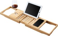 Acaza badrekje, uitschuifbare bamboo bad brug, verstelbare plank voor in bad met tablet houder, bamboe hout