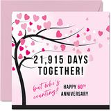 Grappige diamanten verjaardagskaart voor vrouw of echtgenoot - 21915 dagen samen - I Love You cadeaus, gelukkige 60e huwelijksverjaardag kaarten voor partner, 145 mm x 145 mm wenskaarten voor zestigste jubilea