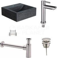 Badkamerplanet Sovana Fonteinset - Natuursteen - 30x30x10 cm - Incl. Kraan, Afvoer en Sifon